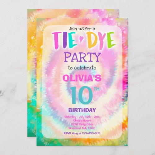 Tie Dye Birthday Party Bright Tie Dye Hippy Party Invitation