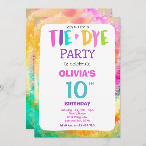 Tie Dye Birthday Party Bright Tie Dye Hippy Party Invitation