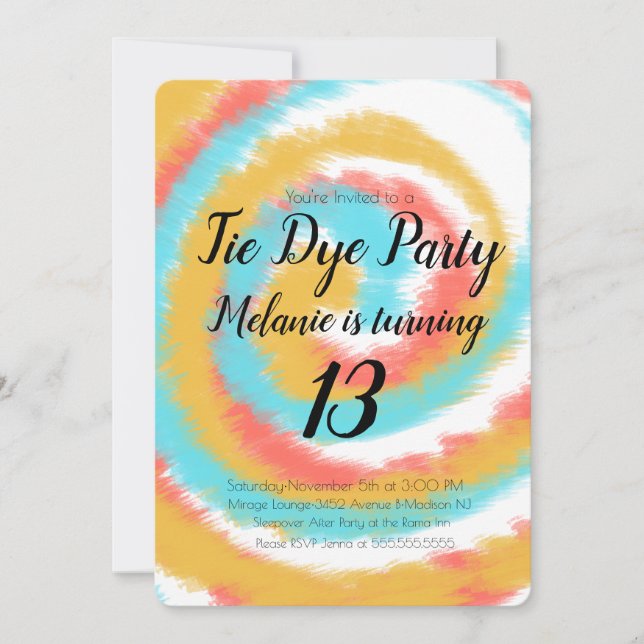 Tie Dye Birthday Party Colorful Invitation (Front)
