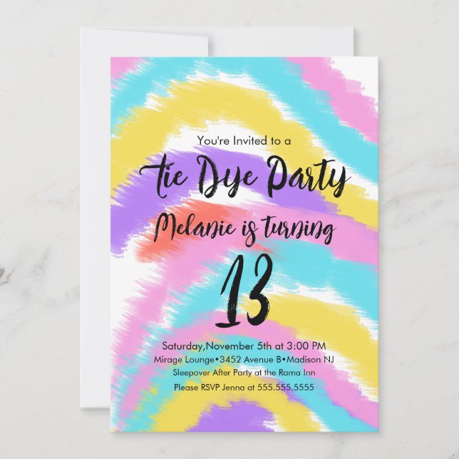 Tie Dye Birthday Party Colorful Rainbow Invitation (Front)