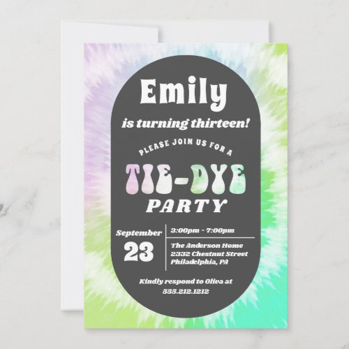 Tie_Dye Birthday Party Girl Rainbow Sleepover Invi Invitation