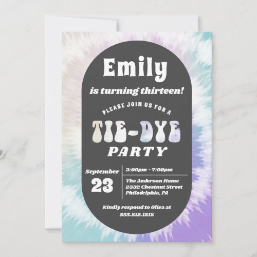 Tie_Dye Birthday Party Girl Rainbow Sleepover Invitation