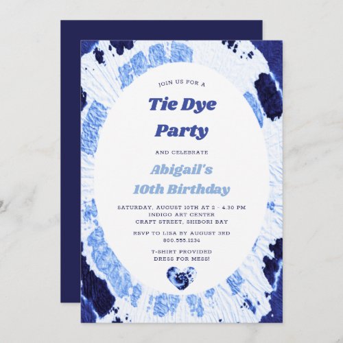 Tie Dye Birthday Party Indigo Blue Shibori Invitation