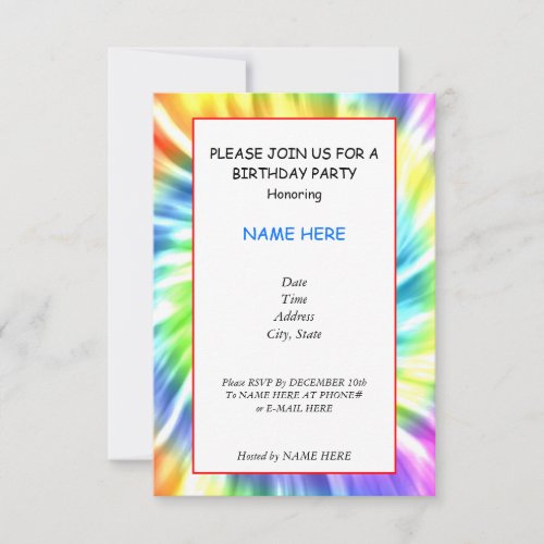 Tie Dye Birthday Party Invitation Card