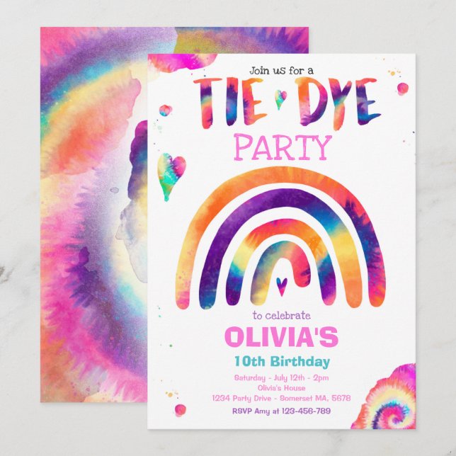 Tie Dye Birthday Party Pastel Tie Dye Hippy Party Invitation (Front/Back)