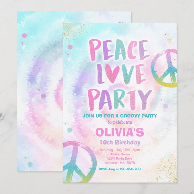 Tie Dye Birthday Party Pastel Tie Dye Hippy Party Invitation (Front/Back)