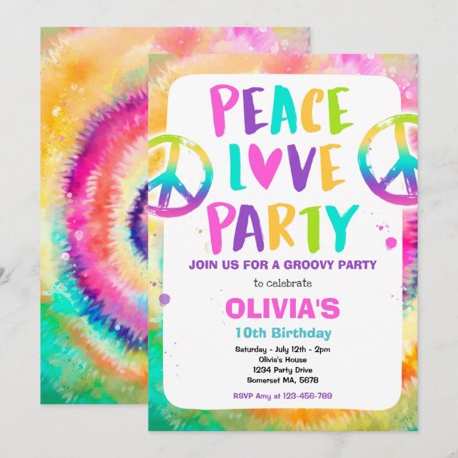 Tie Dye Birthday Party Pastel Tie Dye Hippy Party Invitation (Front/Back)