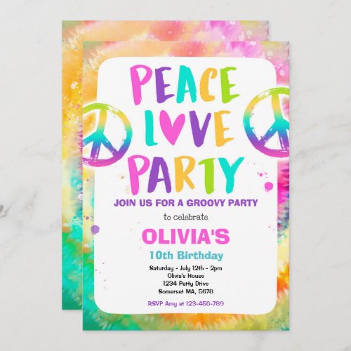 Tie Dye Birthday Party Pastel Tie Dye Hippy Party Invitation