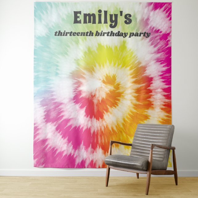 Tie-Dye Birthday Party Rainbow Hippie Backdrop (In Situ)