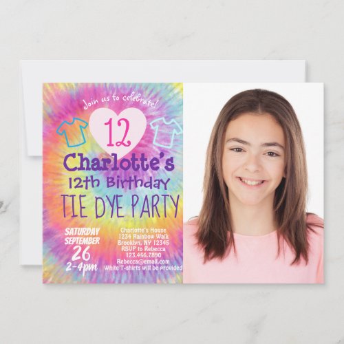 Tie Dye Birthday Party Rainbow Photo Invitation