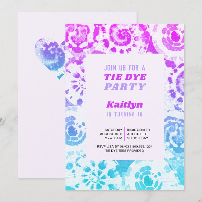 Tie Dye Birthday Party Retro Summer Bright Invitation (Front/Back)