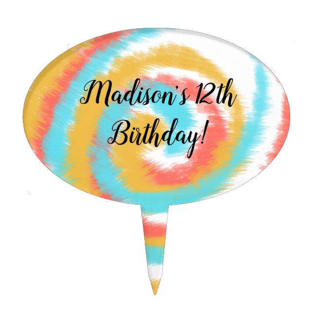 Tie Dye Birthday Party Summer Teen Cake Topper (Front)