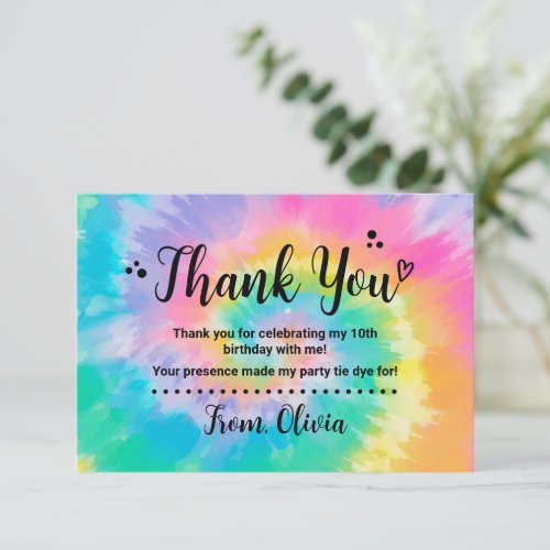 Tie Dye Birthday Party Thank You Card