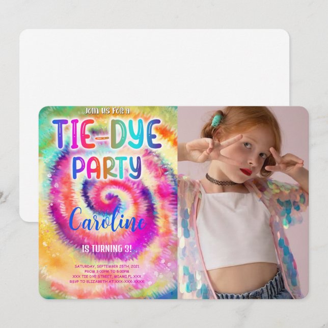Tie Dye Birthday Photo Invitation (Front/Back)
