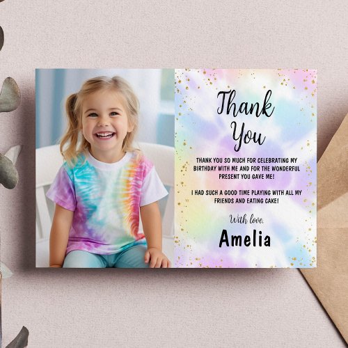 Tie Dye Birthday Photo Thank You Card