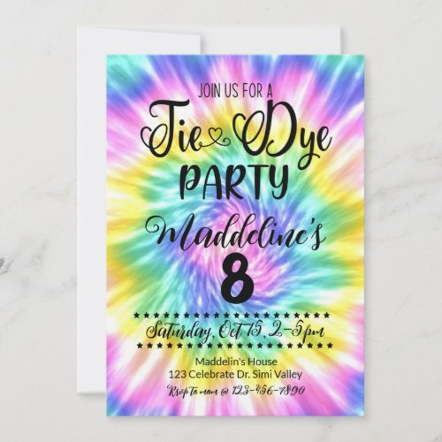 Tie Dye Birthday Tie Dye Party Invitation