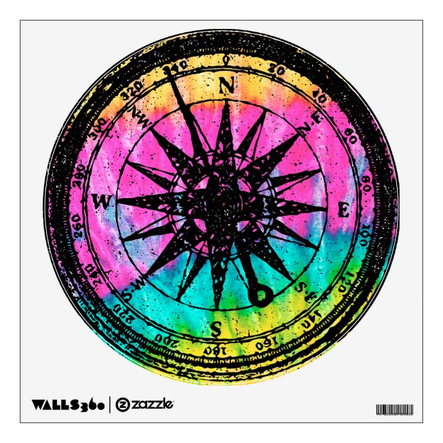 Tie dye Black Stamp Compass Wall Sticker (Front)