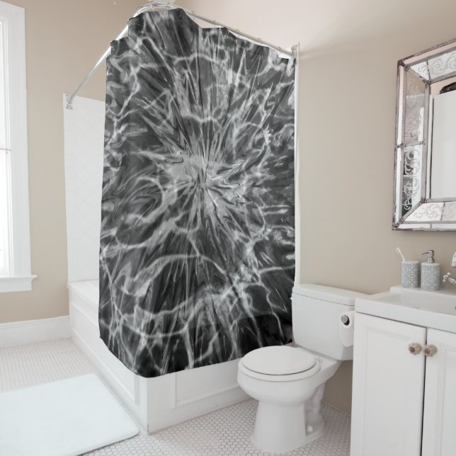 TIE DYE BLACK WHITE  SHOWER CURTAIN (In Situ)