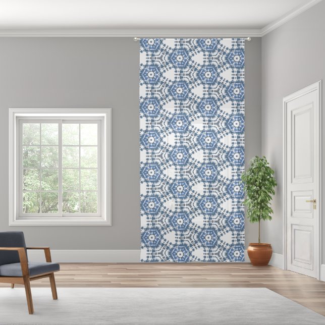 Tie Dye Blue and White Shibori Pattern Sheer Curtains (Wide)