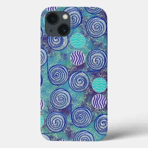 Tie Dye Blue Circles Pattern iPhone 13 Case