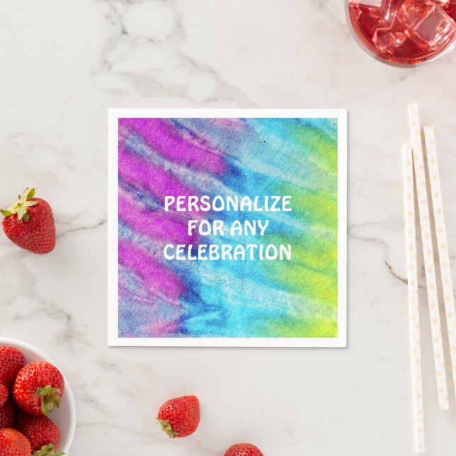 Tie Dye Blue Personalized Paper Party Napkins (Insitu)