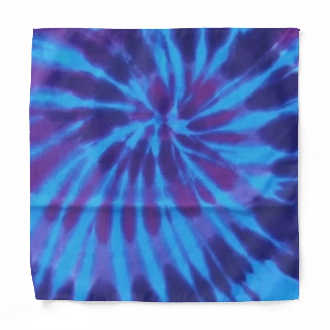 Tie Dye Blue Teal Purple Colorful Pattern Hippie Bandana (Front)