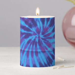 Tie Dye Blue Teal Purple Colorful Pattern Hippie Pillar Candle