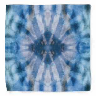 Tie Dye Blue White Radial Rays Spot Pattern Bandana