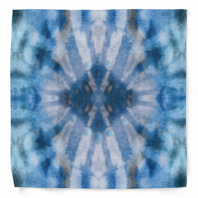 Tie Dye Blue White Radial Rays Spot Pattern Bandana (Front)