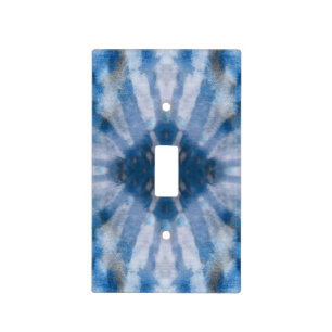 Tie Dye Blue White Radial Rays Spot Pattern Light Switch Cover