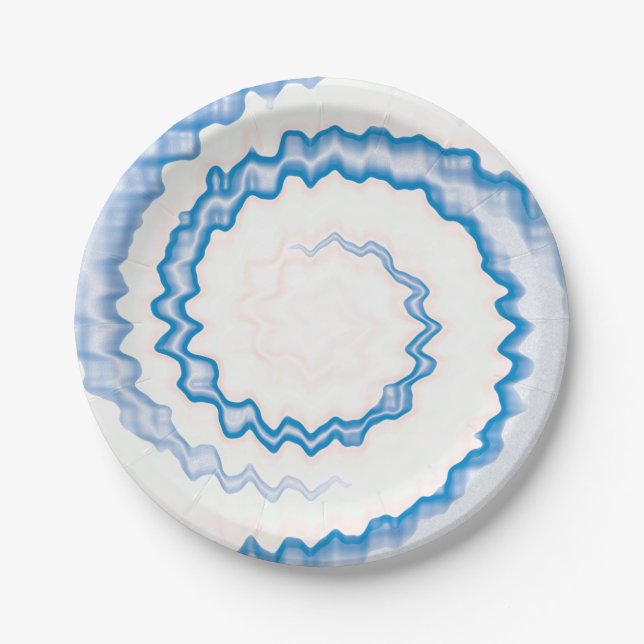 Tie dye Blue white swirl pattern party Paper Plates (Front)