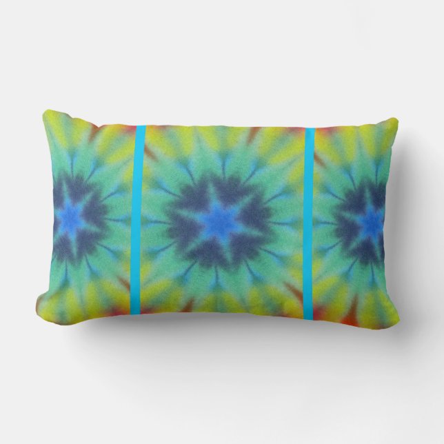 Tie Dye Blue Yellow Red Green Lumbar Pillow (Front)