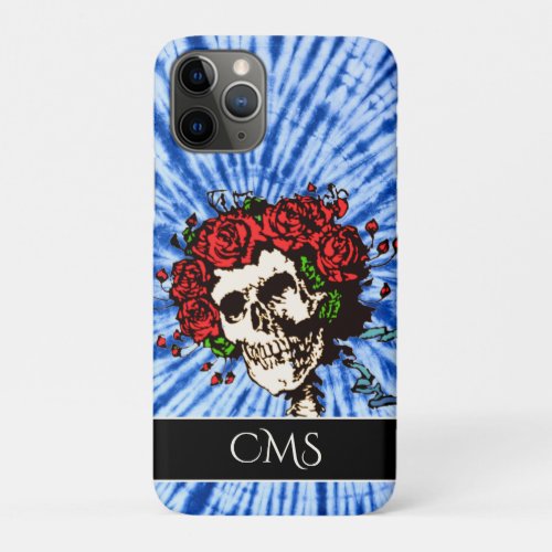 Tie Dye Blues with Skull and Roses iPhone 11 Pro Case