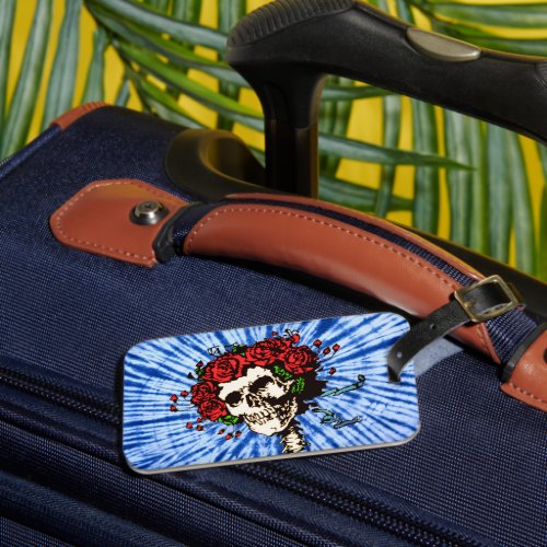 Tie Dye Blues with Skull and Roses Luggage Tag