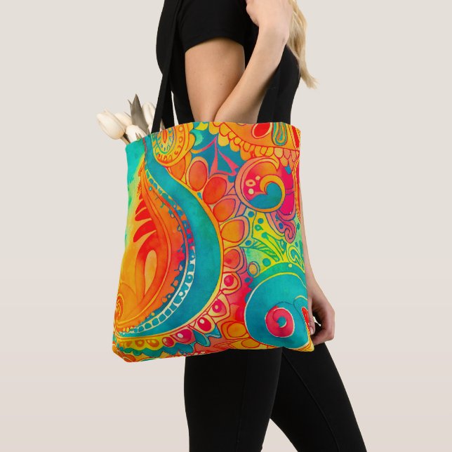 Tie Dye Boho Hippy 60s Peace Tote Bag (Close Up)