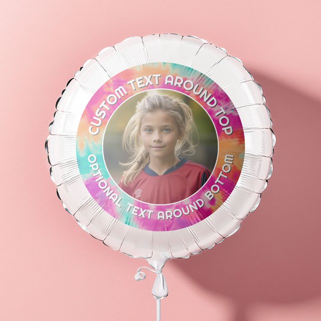 Tie Dye Border with Photo and Text - pink teal Balloon (Personalized Photo Balloon)