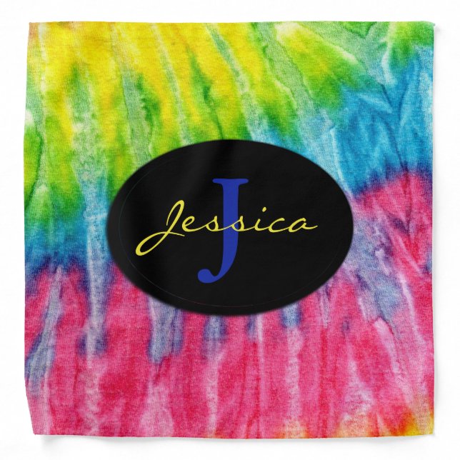 Tie Dye Bright Custom Monogram Bandana (Front)