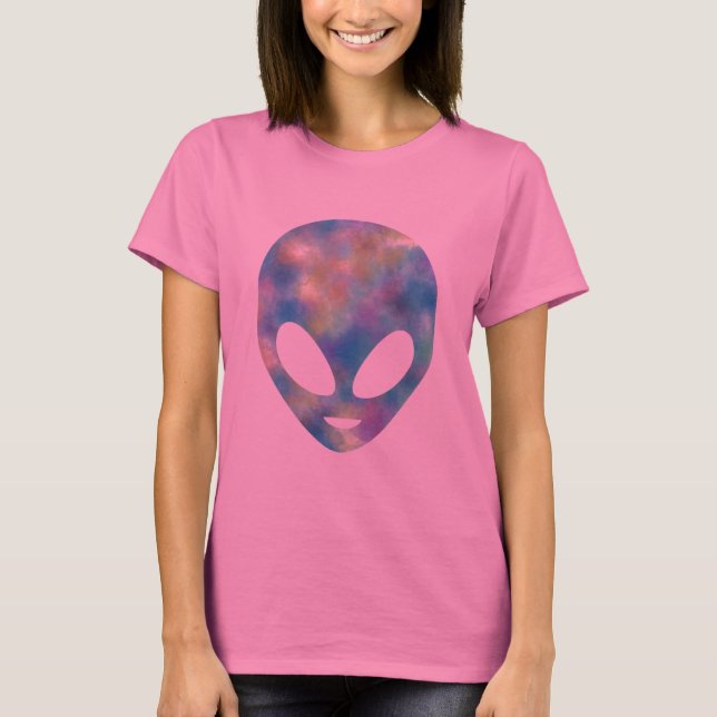 Tie Dye Brushed Pastel Smiling Alien Head T-Shirt (Front)