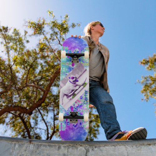 Tie dye Bulldog Blue Purple Skateboard