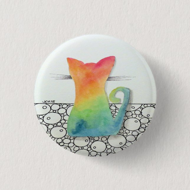 Tie Dye Cat with Bubbles Button (Front)