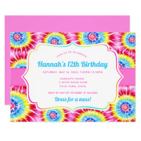 Tie Dye Celebration, Pink Rainbow Birthday Invitation