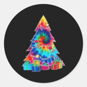 Tie-dye Christmas Tree 60's Vintage Retro Christma Classic Round Sticker