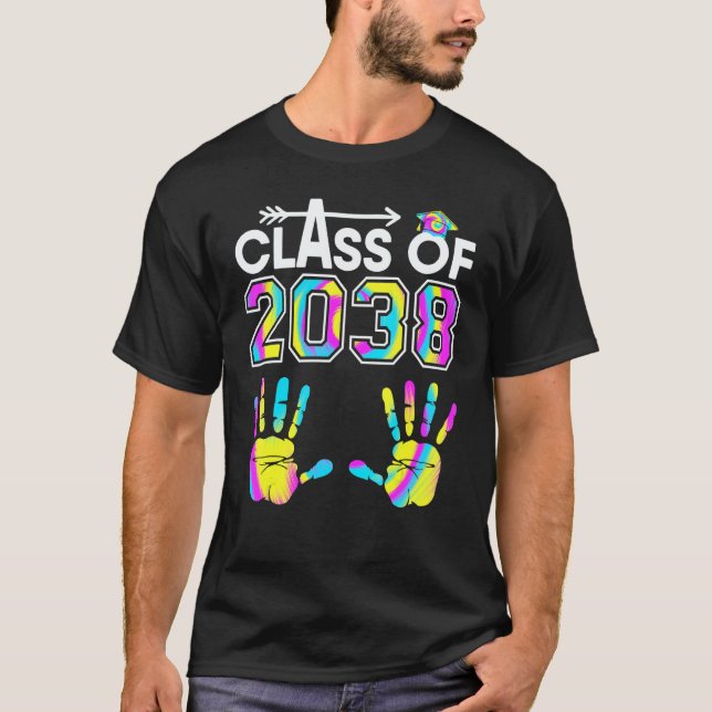 Tie Dye Class Of 2038 Kindergarten Handprint Grow  T-Shirt (Front)