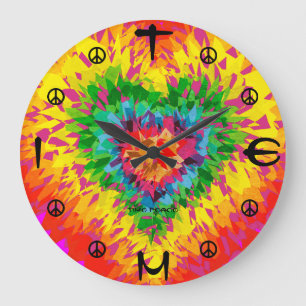 Tie Dye Color Burst Heart Peace Wall Timepiece  Large Clock
