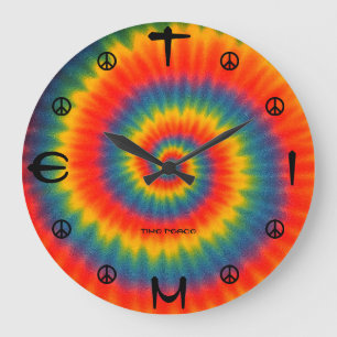 Tie Dye Color Burst Peace Spiral Wall Timepiece  Large Clock