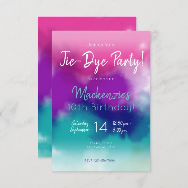 Tie-Dye Colorful Birthday Party Invitation (Front/Back)