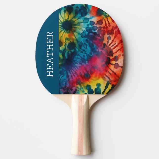 Tie Dye Colorful Monogram Name Ping Pong Paddle (Front)
