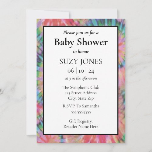 Tie Dye Colorful Rainbow Hippie Baby Shower Invitation