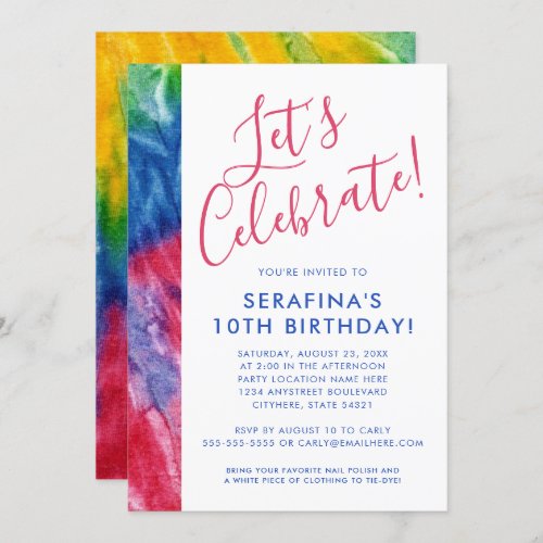 Tie Dye Colorful Red Blue Yellow Any Age Birthday Invitation