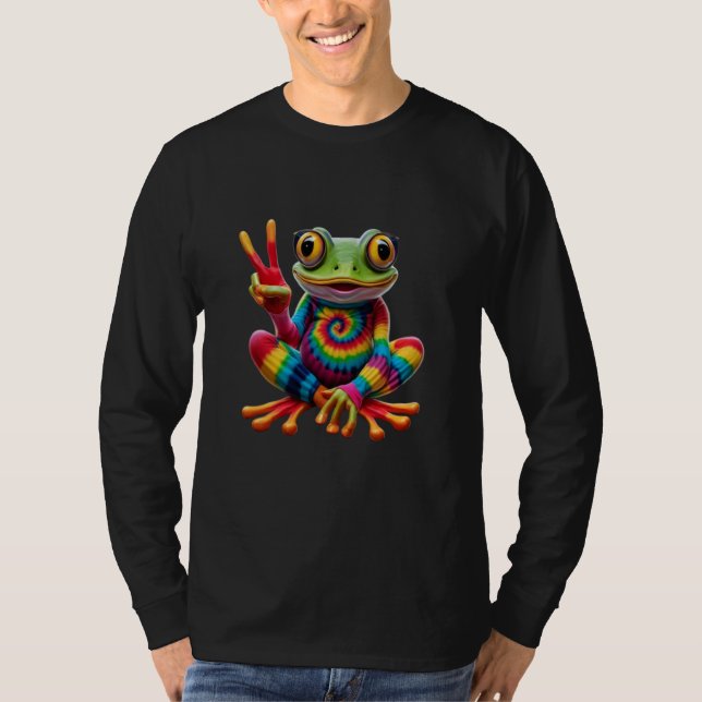 Tie-Dye Cool Frog Peace Sign Hippie T-Shirt (Front)